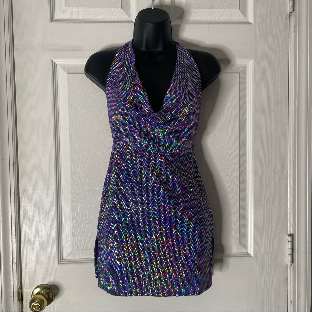Halter Sequin Mini Dress in Purple